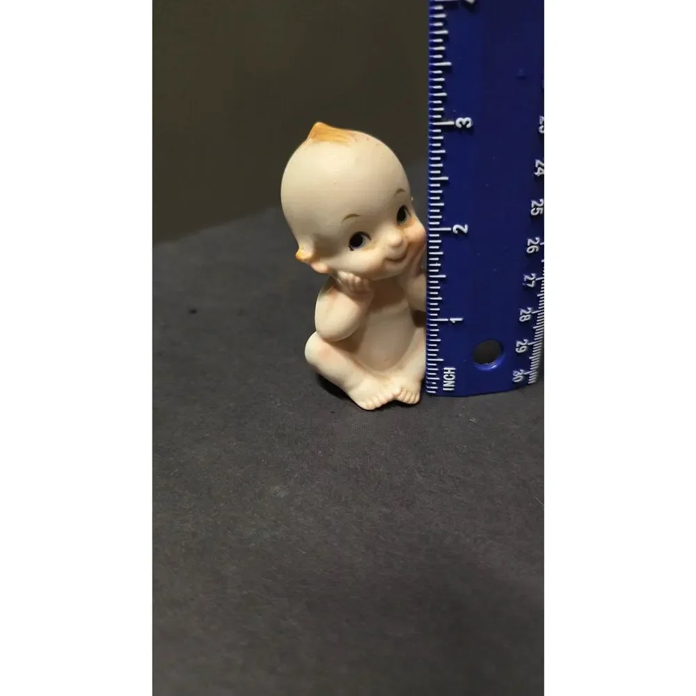Vintage Japan Bisque Porcelain Kewpie Doll Sitting Baby Figurine Small Decor